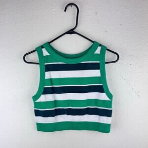 Aerie Offline Ribbed Cropped Striped Green White Black Tank Top Womens Sz XL